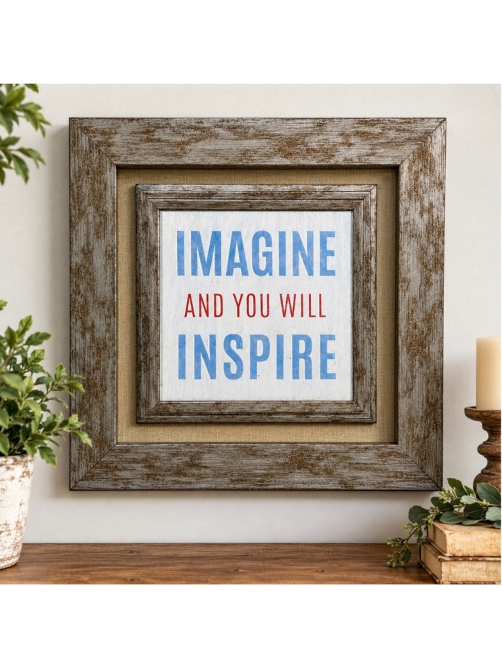 "Imagine and Inspire" Inspirational Framed Wall Art 12 x12